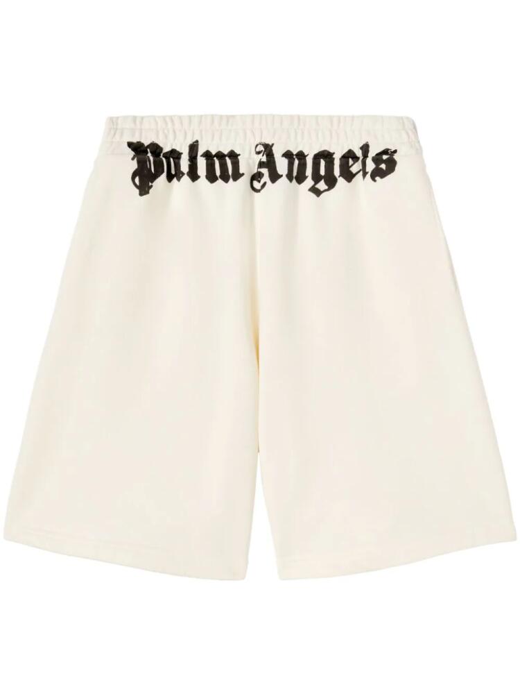 Palm Angels logo-print cotton track shorts - White Cover