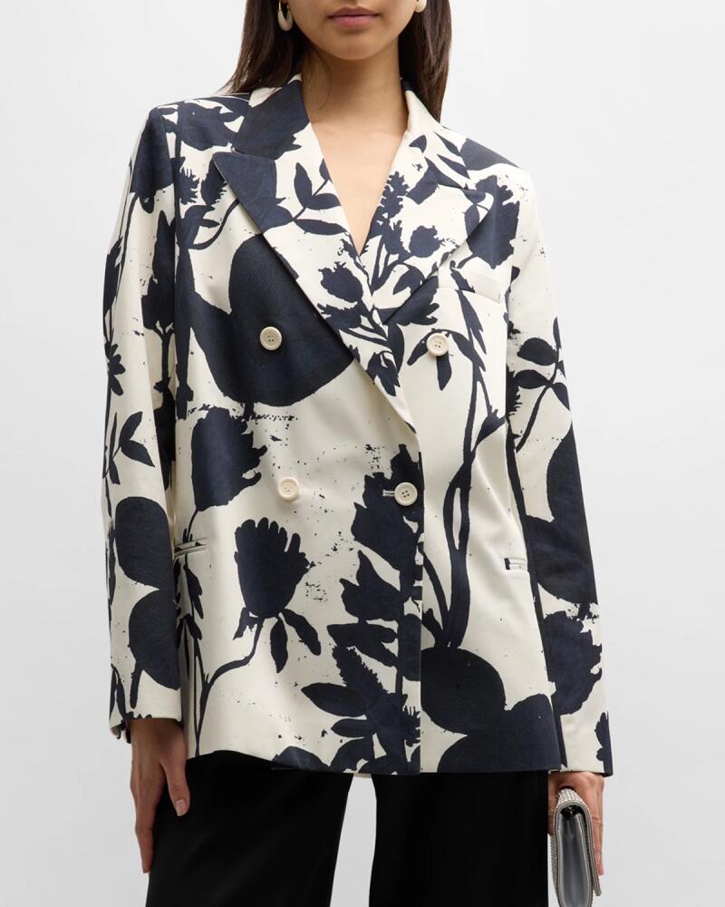 Libertine Cyanotypes-Print Double-Breasted Blazer Jacket Cover