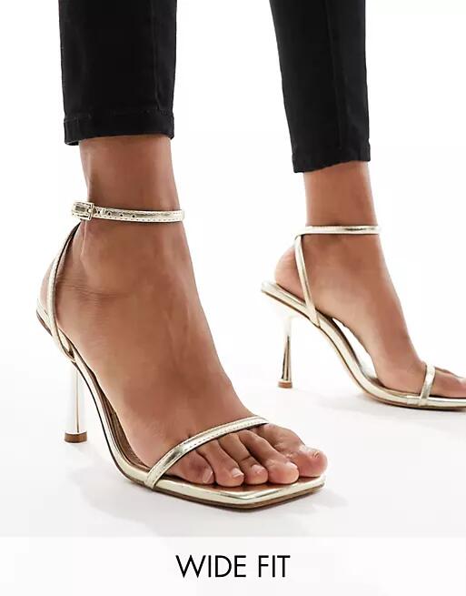 Simmi London Wide Fit Damira strappy barely there sandal in gold Cover