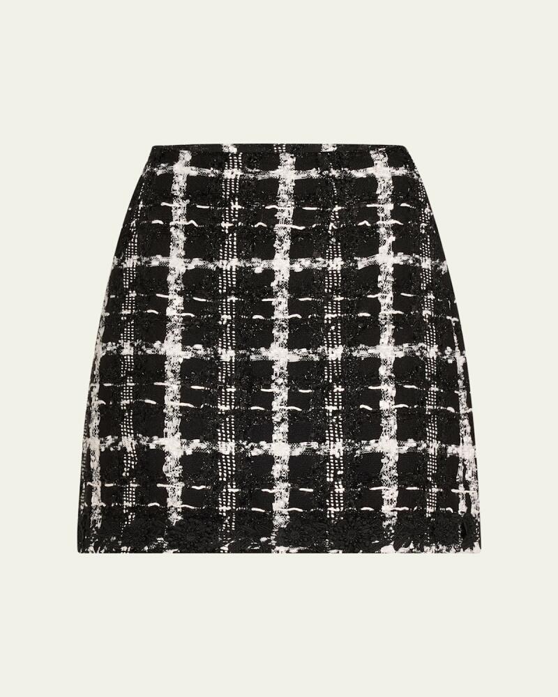 Carolina Herrera Metallic Check Tweed A-Line Mini Skirt Cover