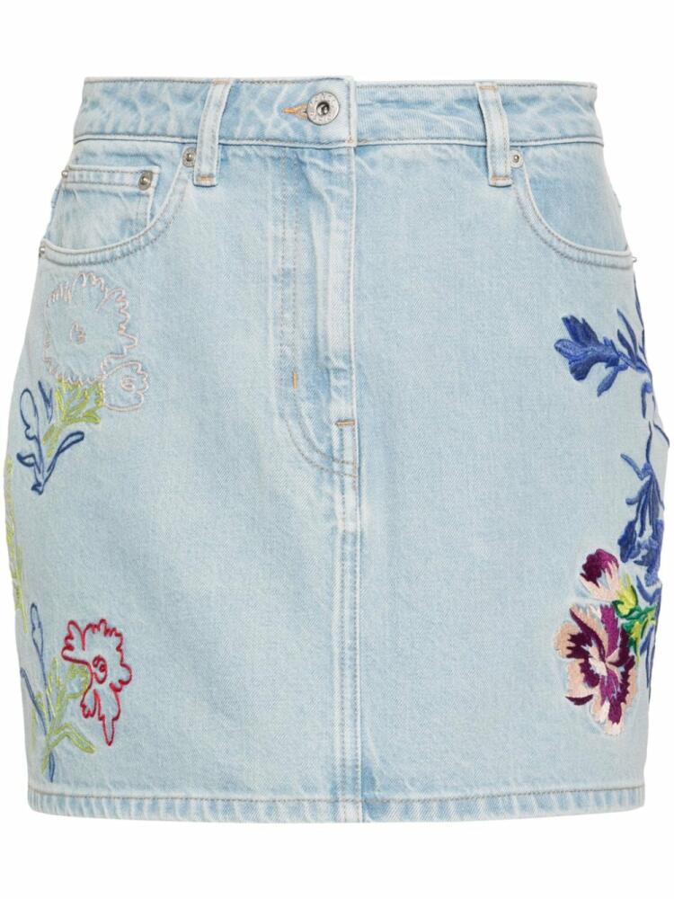 Kenzo floral-embroidered denim mini skirt - Blue Cover