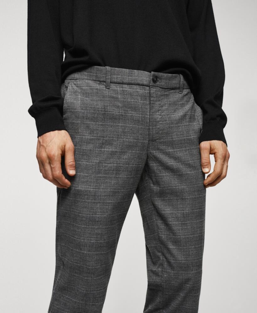 Mango Men's Slim-Fit Cotton Check Trousers - Grey Cover