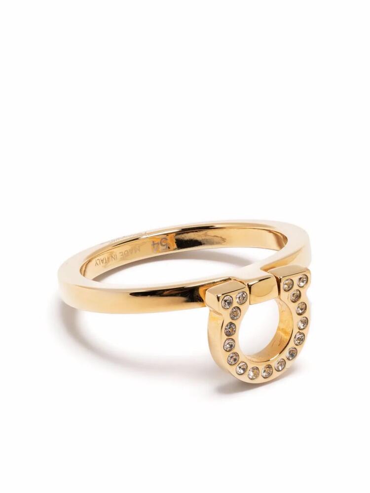 Ferragamo crystal-embellished logo ring - Gold Cover