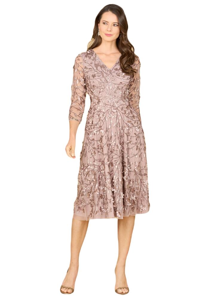 LARA New York Flowing, 3D Embroidered Midi Dress with Sleeves in Darktaupe Cover