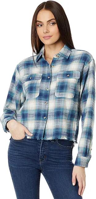 Lucky Brand Raw Edge Cropped Plaid (Teal Plaid) Women's Clothing Cover