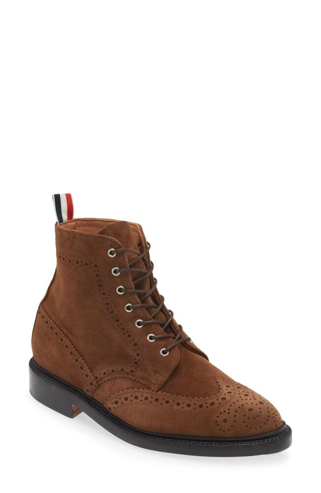 Thom Browne Brogue Wingtip Suede Boot in Dark Brown Cover