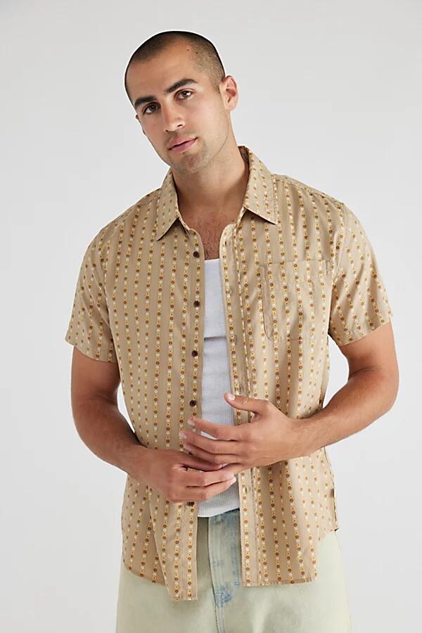 Katin Resonate Patterned Short Sleeve Button-Down Shirt Top in Ermine Cover