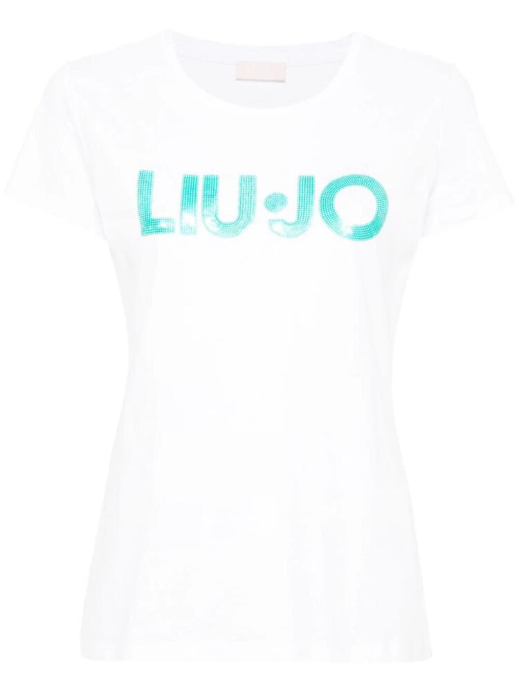 LIU JO sequinned-logo cotton T-shirt - White Cover