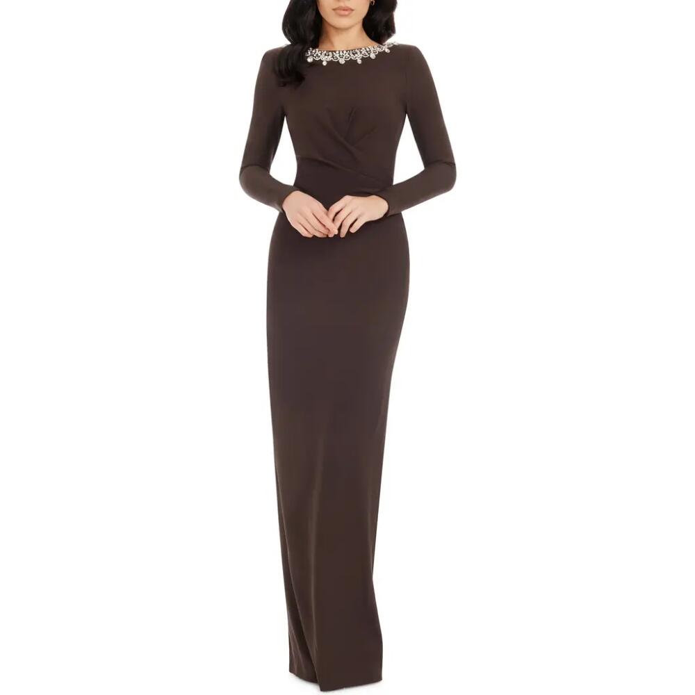 Dress the Population Anne Embellished Long Sleeve Column Gown in Mocha Cover