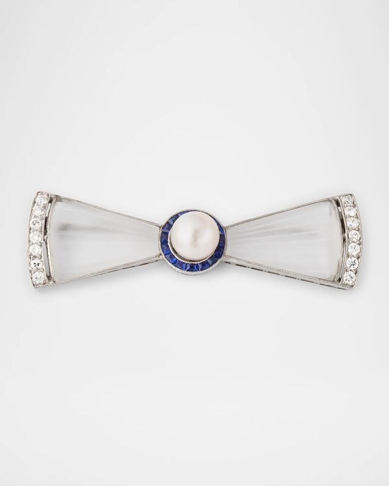 NM Estate Estate Platinum Diamond and Pearl Bow Pin with Sapphires Cover