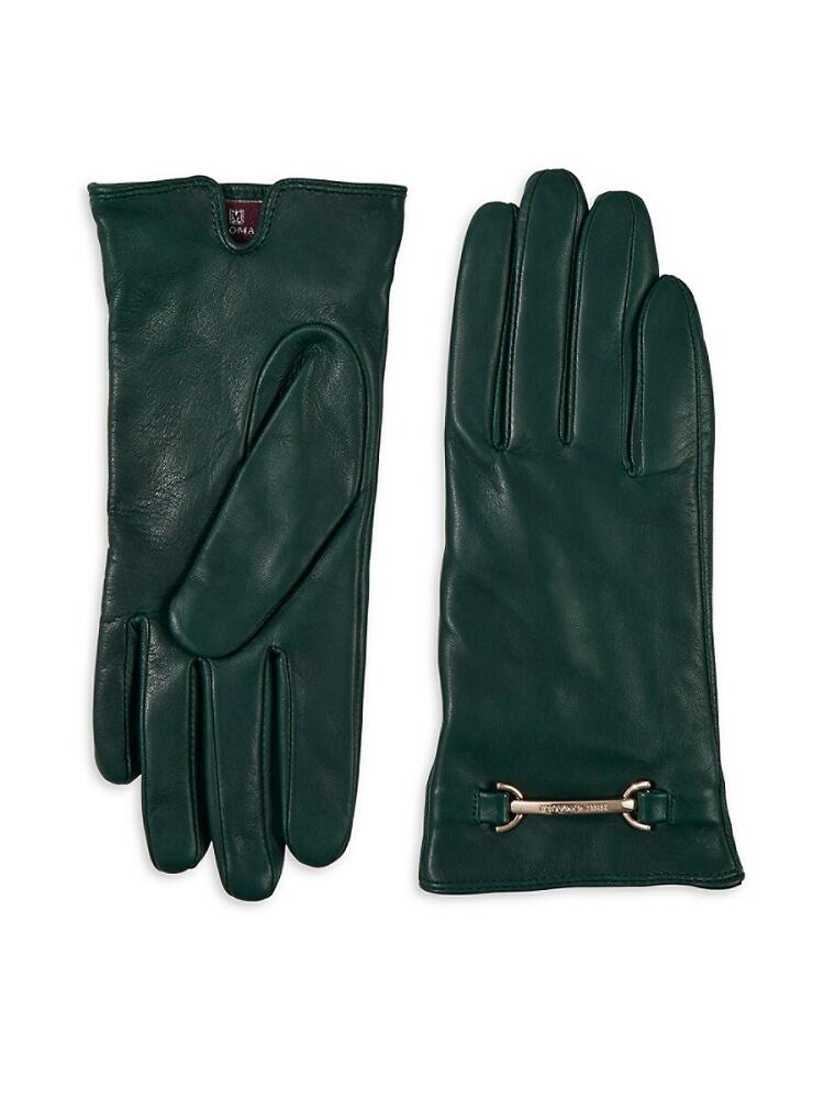 Bruno Magli Women's Logo Buckle Leather Short Gloves - Green Cover