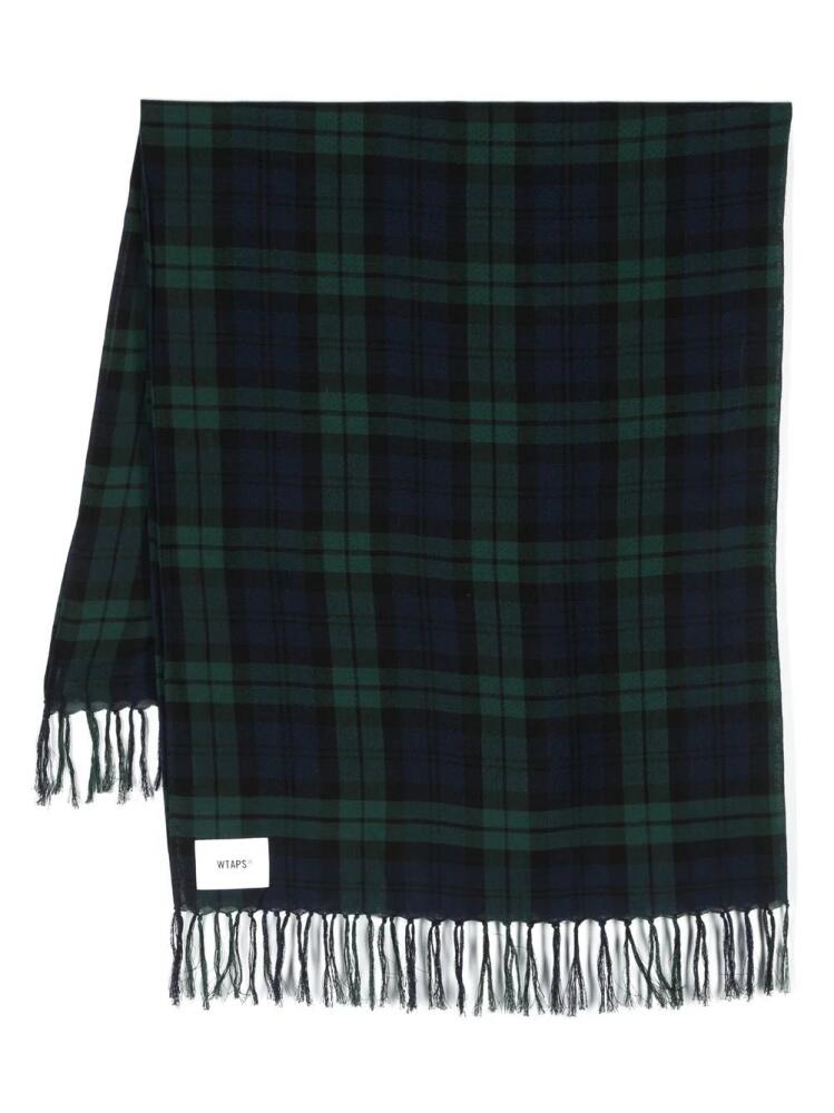 WTAPS plaid-check fringed scarf - Blue Cover