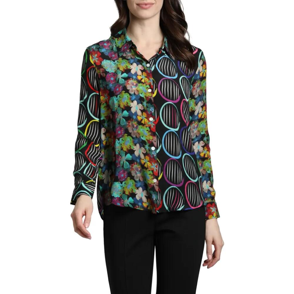 APNY Mix Print Button-Up Shirt in Black Multi Cover