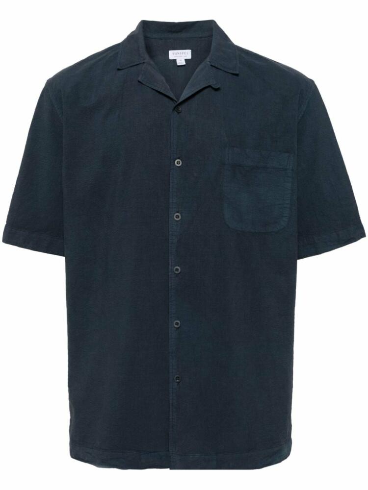 Sunspel spread-collar seersucker shirt - Blue Cover