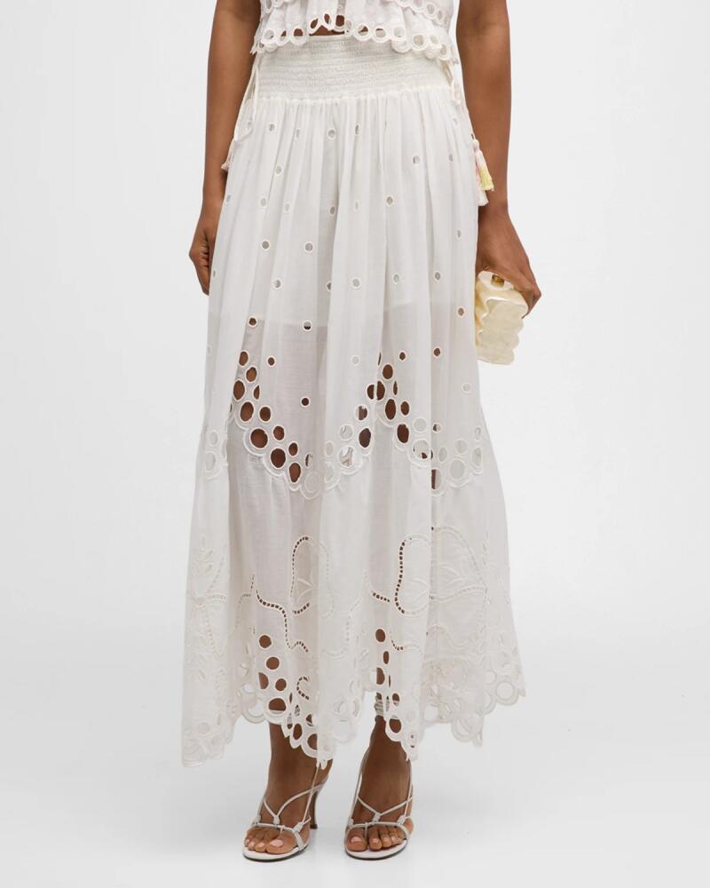 LoveShackFancy Cassaro Embroidered Cotton Tassel Tie Maxi Skirt Cover