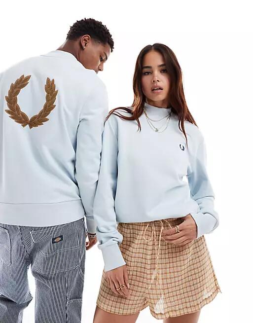 Fred Perry unisex laurel wreath high neck sweatshirt in light blue Cover