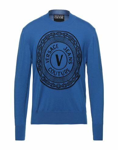 Versace Jeans Couture Man Sweater Blue Wool Cover