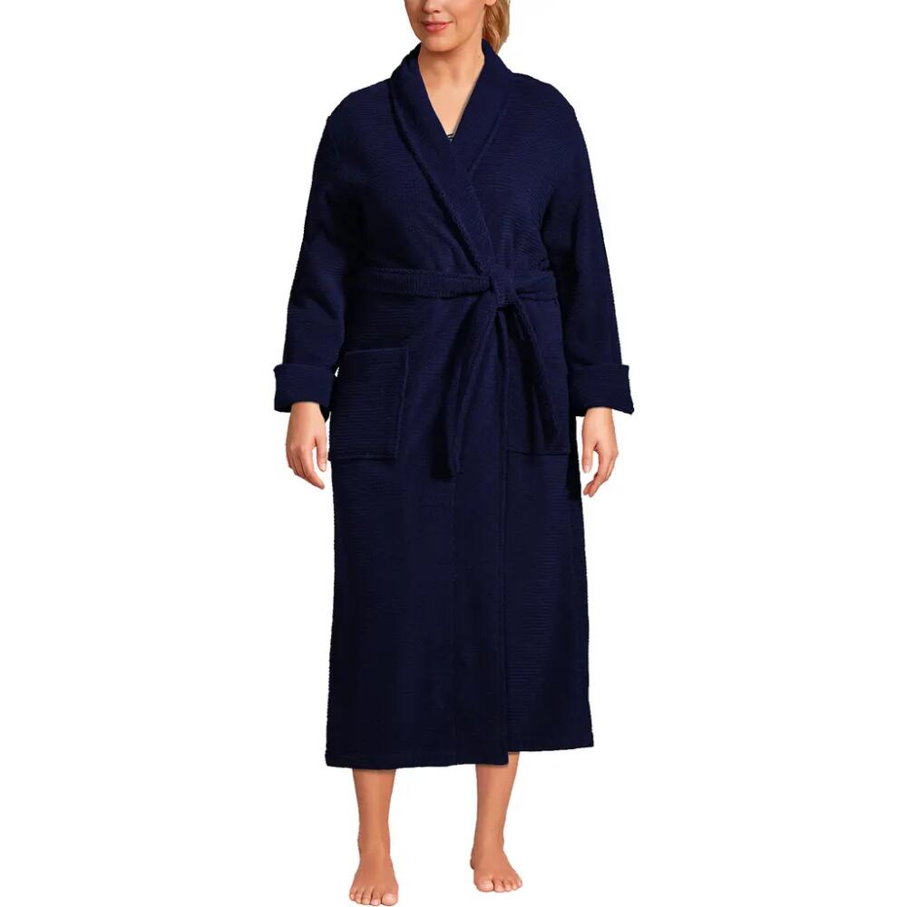 Lands' End Plus Size Cotton Terry Long Spa Bath Robe in Deep Sea Navy Cover