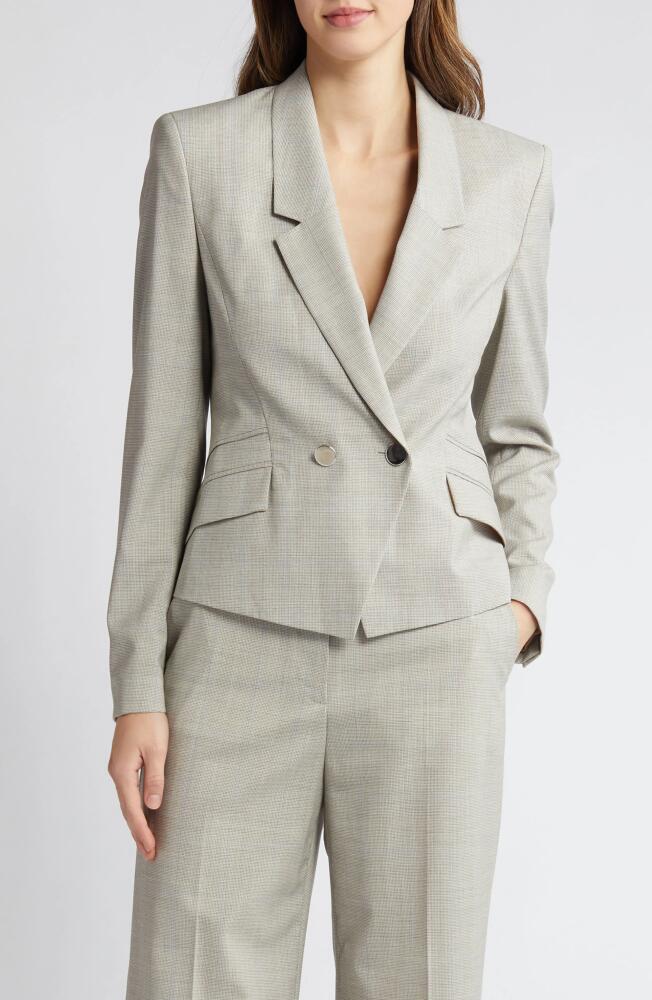 BOSS Jarinary Double Breasted Virgin Wool Blazer in Light Beige Windowpane Cover