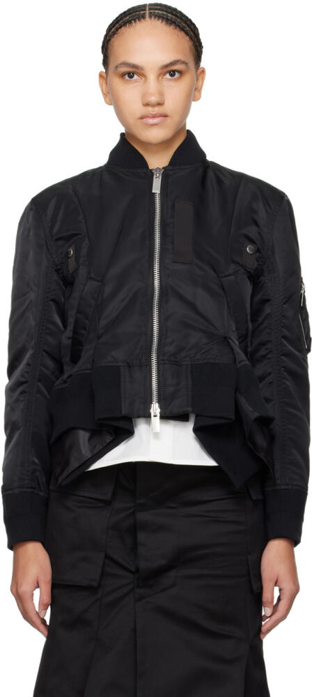 sacai Black Asymmetric Bomber Jacket Cover