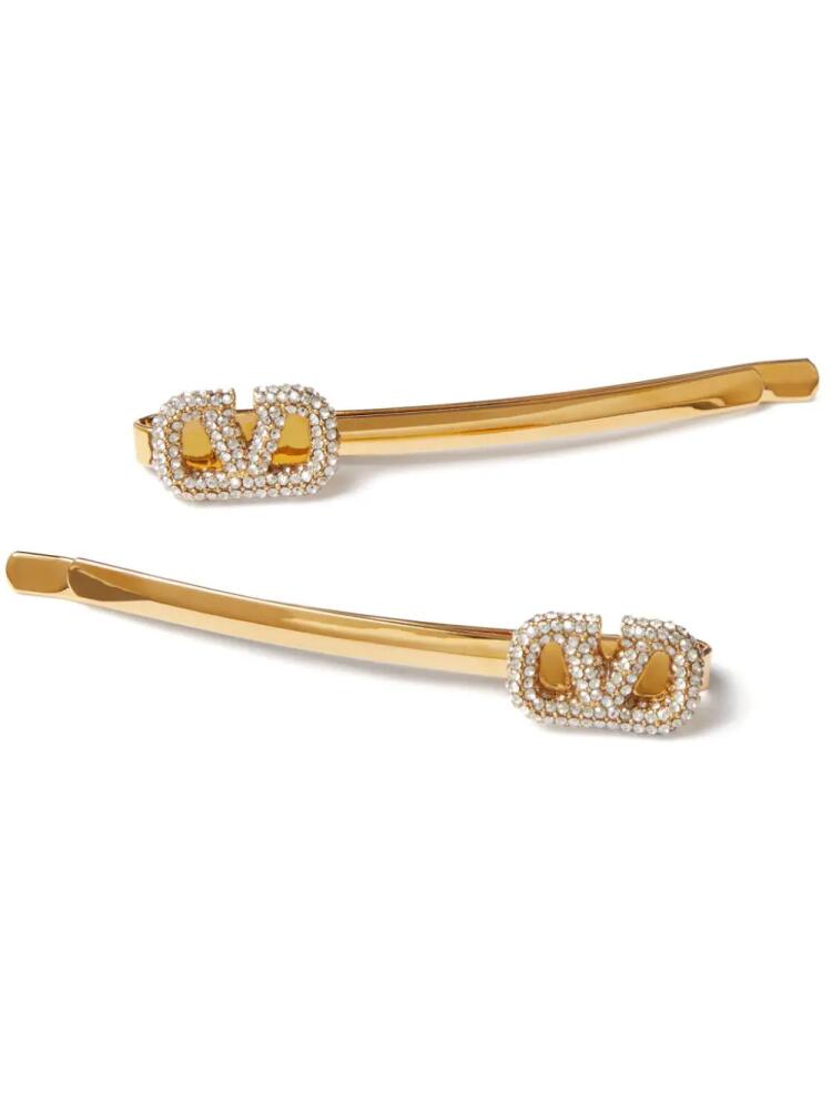 Valentino Garavani VLogo Signature crystal-embellished hair clips - Gold Cover