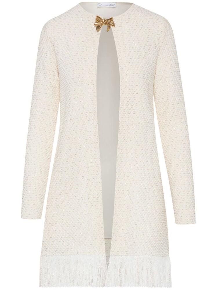 Oscar de la Renta bow-button sequinned tweed coat - White Cover