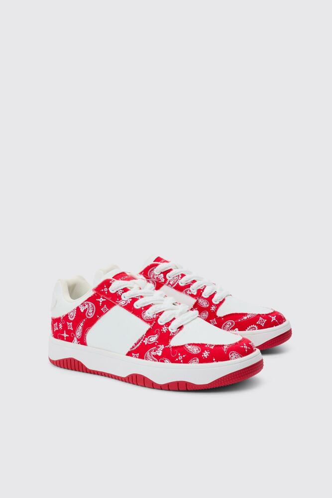 boohoo Mens Limited Edition Bandana Print Chunky Sneakers In Red Cover