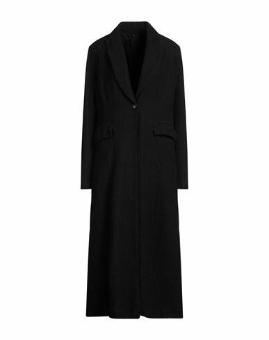 Masnada Woman Coat Black Hemp, Wool Cover