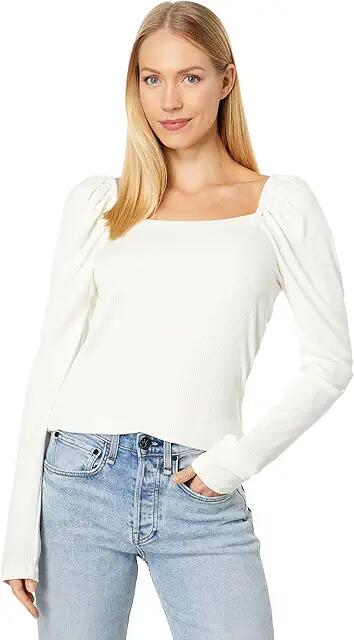 bobi Los Angeles Shirred Square Neck Top (Cream) Women's Clothing Cover