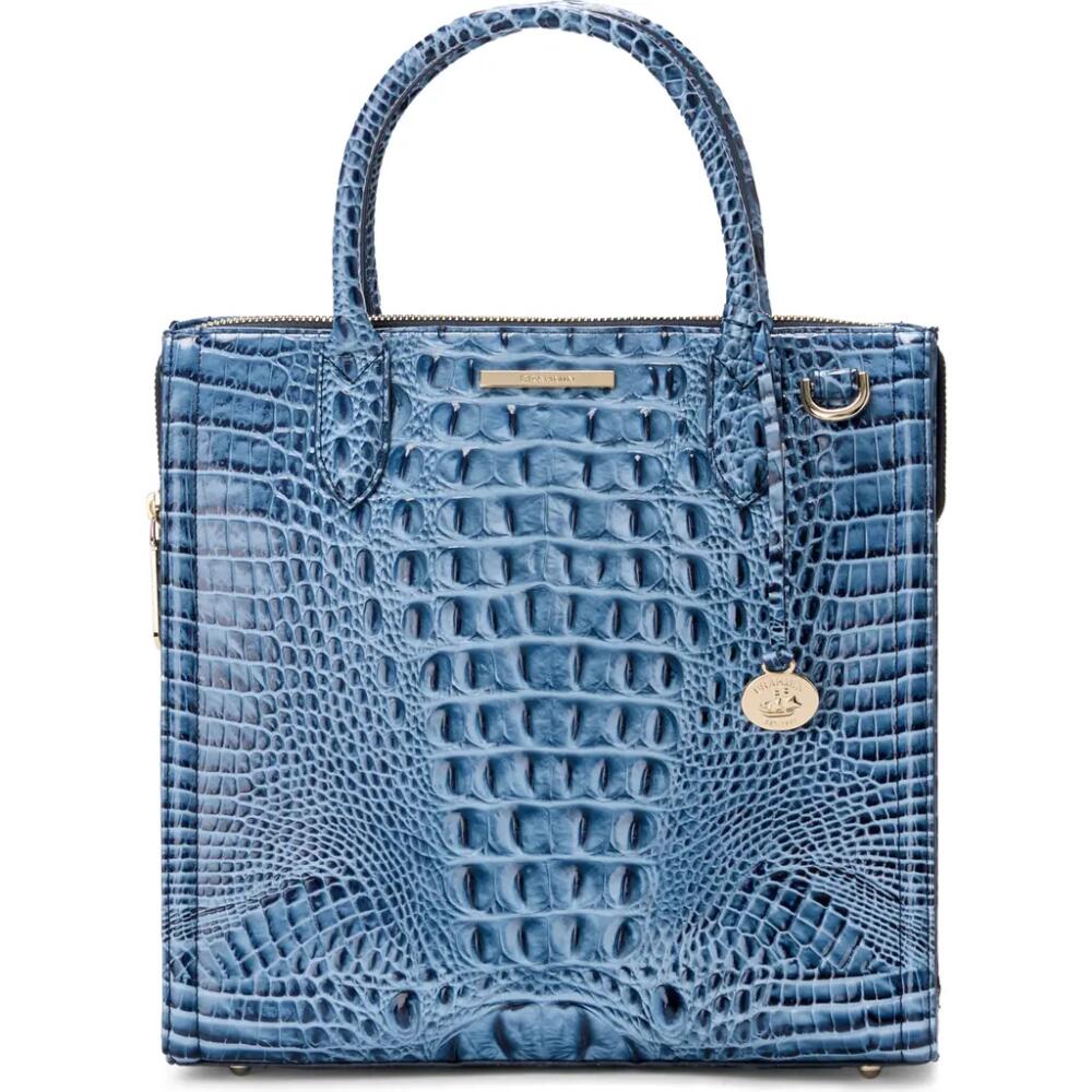 Brahmin Caroline Croc Embossed Leather Satchel in Blue Serenade Cover