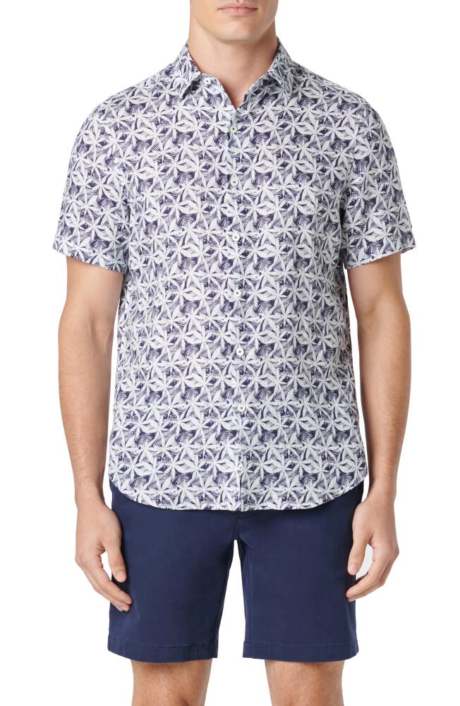 Bugatchi Orson Leaf Print Short Sleeve Linen Button-Up Shirt in Navy Cover