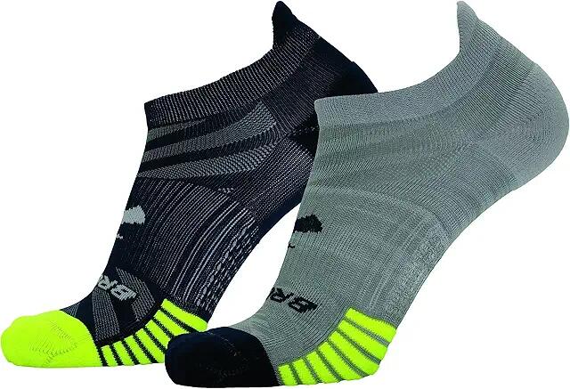 Brooks Ghost Lite No Show 2 Pack (Heather Oxford/Navy/Navy/Yellow) Men's No Show Socks Shoes Cover