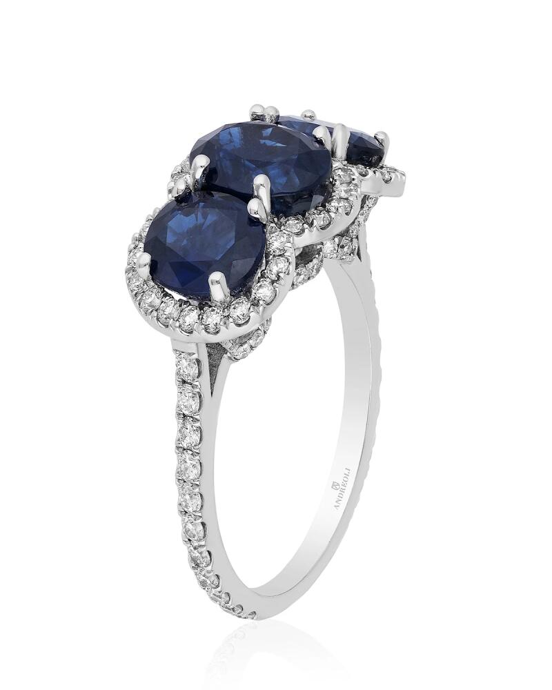 Andreoli 18K White Gold Diamond and Sapphire 3 Stone Ring Cover