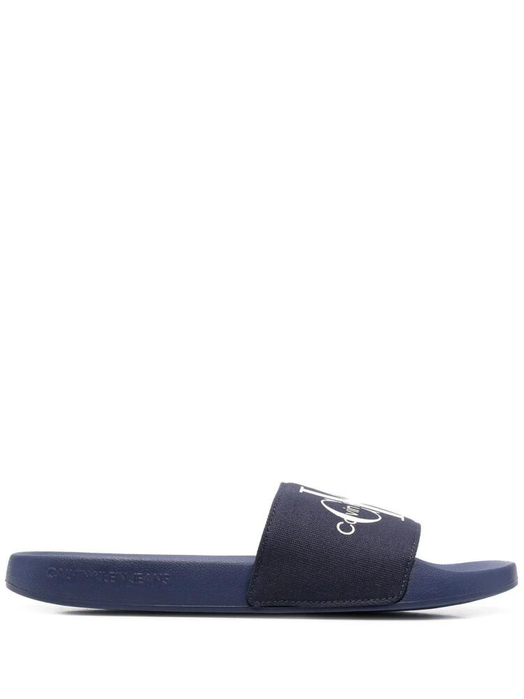 Calvin Klein monogram-print slides - Blue Cover