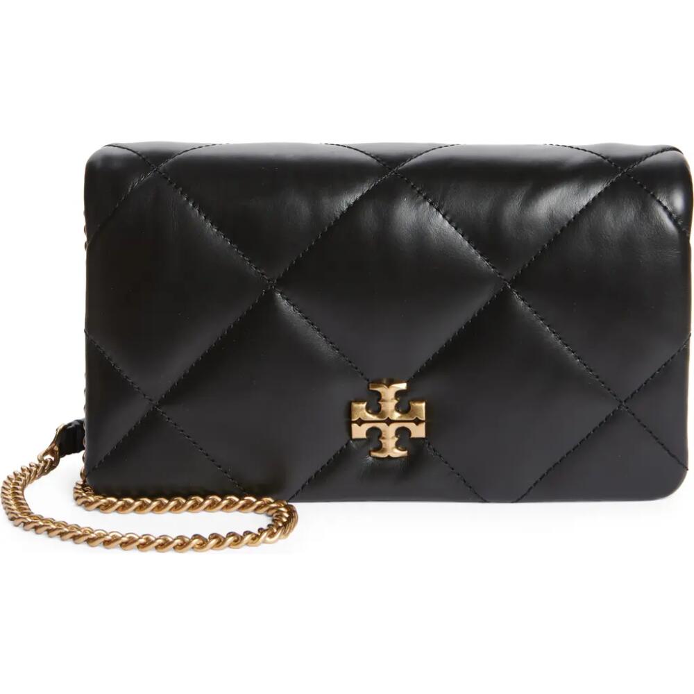 Tory Burch Kira Diamond Quilted Leather Wallet On a Chain in Black Cover