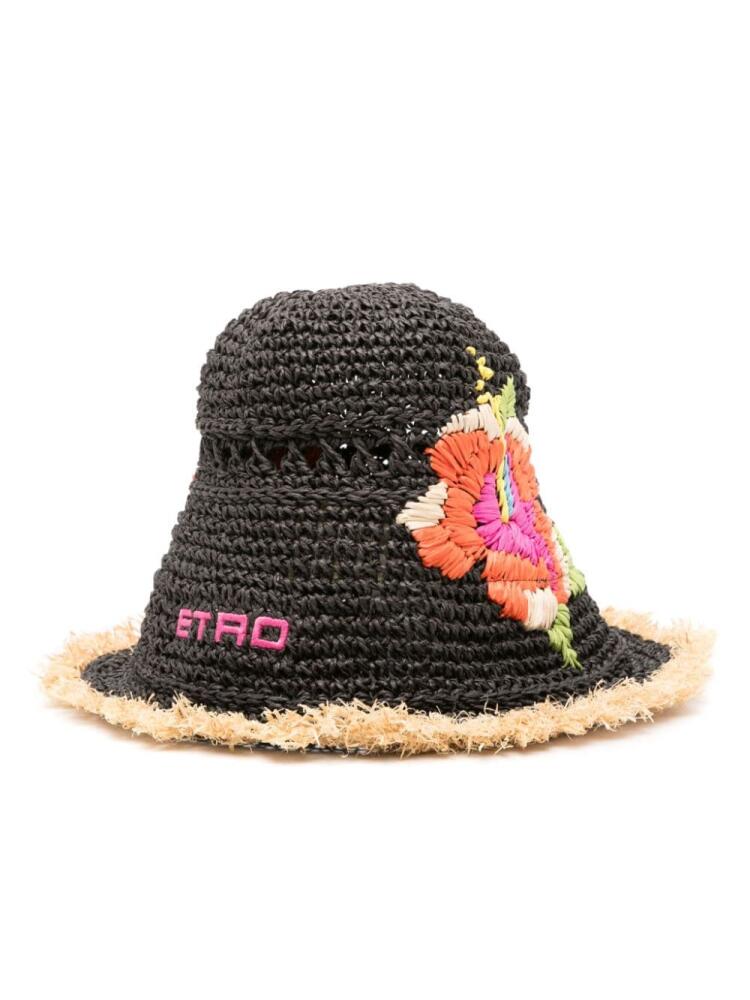 ETRO floral-embroidered raffia bucket hat - Brown Cover