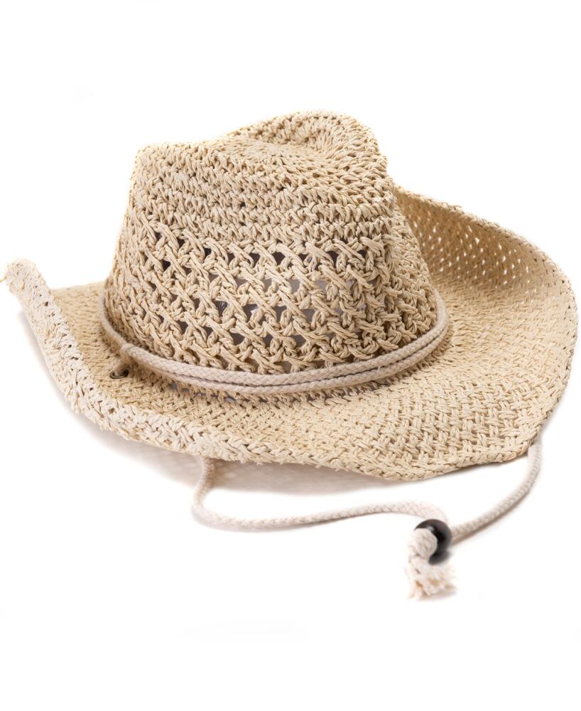 Vince Camuto Crochet Straw Cowboy Hat with Chin Strap - Light Natural Cover