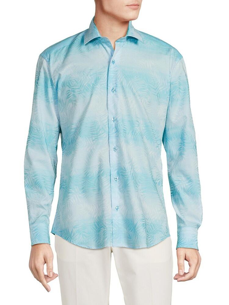 Bertigo Men's Leaf Print Ombre Shirt - Turquoise Cover