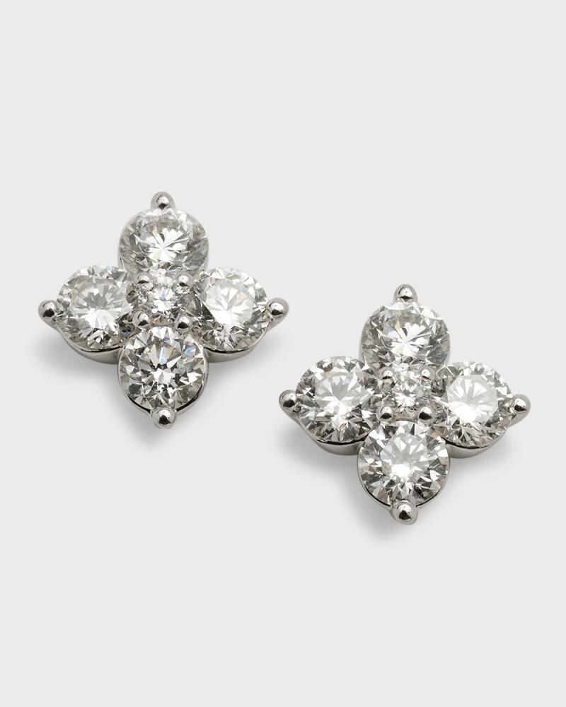 Neiman Marcus Diamonds 18K White Gold Round Diamond Flower Earrings, 1.25tcw, 0.27"W Cover