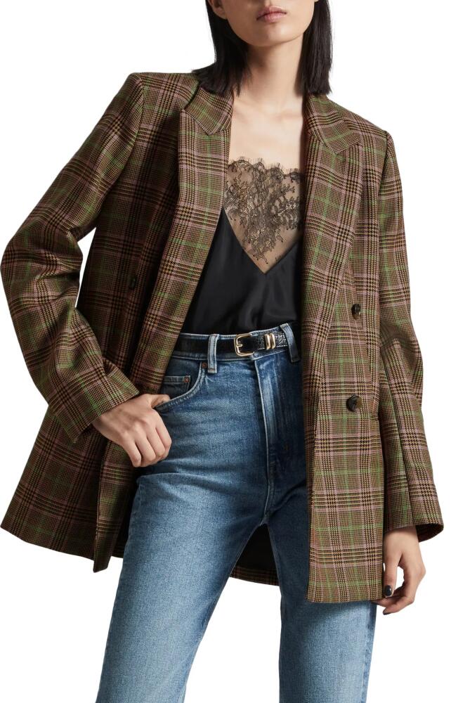 & Other Stories Plaid Oversize Wool Blazer in Brown Check Lilacgreen Stripes Cover