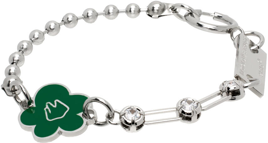 IN GOLD WE TRUST PARIS SSENSE Exclusive Silver & Green Flower Bracelet Cover