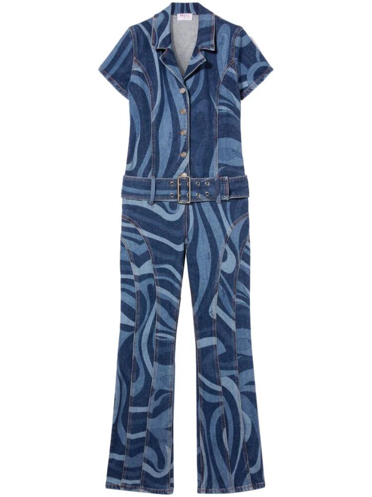 PUCCI Marmo-print denim jumpsuit - Blue Cover