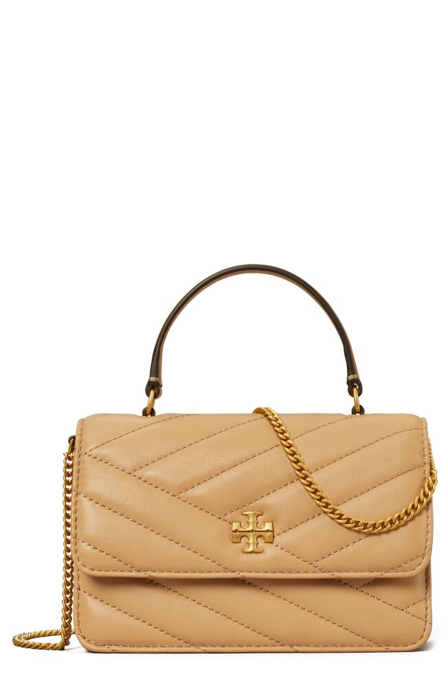 Tory Burch Mini Kira Chevron Quilted Leather Top Handle Wallet on a Chain in Desert Dune Cover