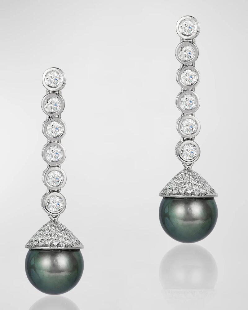 Andreoli 18K White Gold Tahitian Pearl Drop Earrings with Diamonds Cover