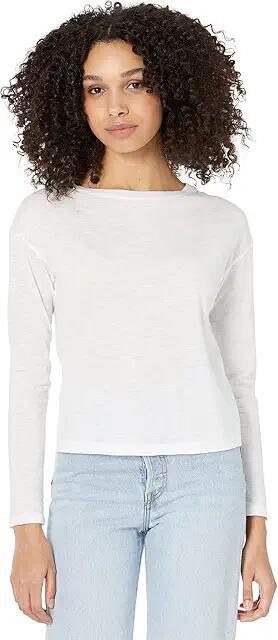 Vince Boxy Long Sleeve 100% Cotton Crew Neck Tee (Optic White) Women's Clothing Cover