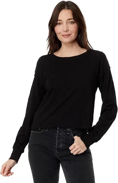 bobi Los Angeles Long Sleeve Cropped Boxy Top (Black) Women's Clothing Cover