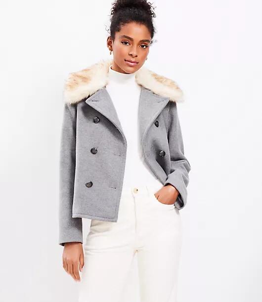 Loft Melange Faux Fur Collar Doublecloth Jacket Cover