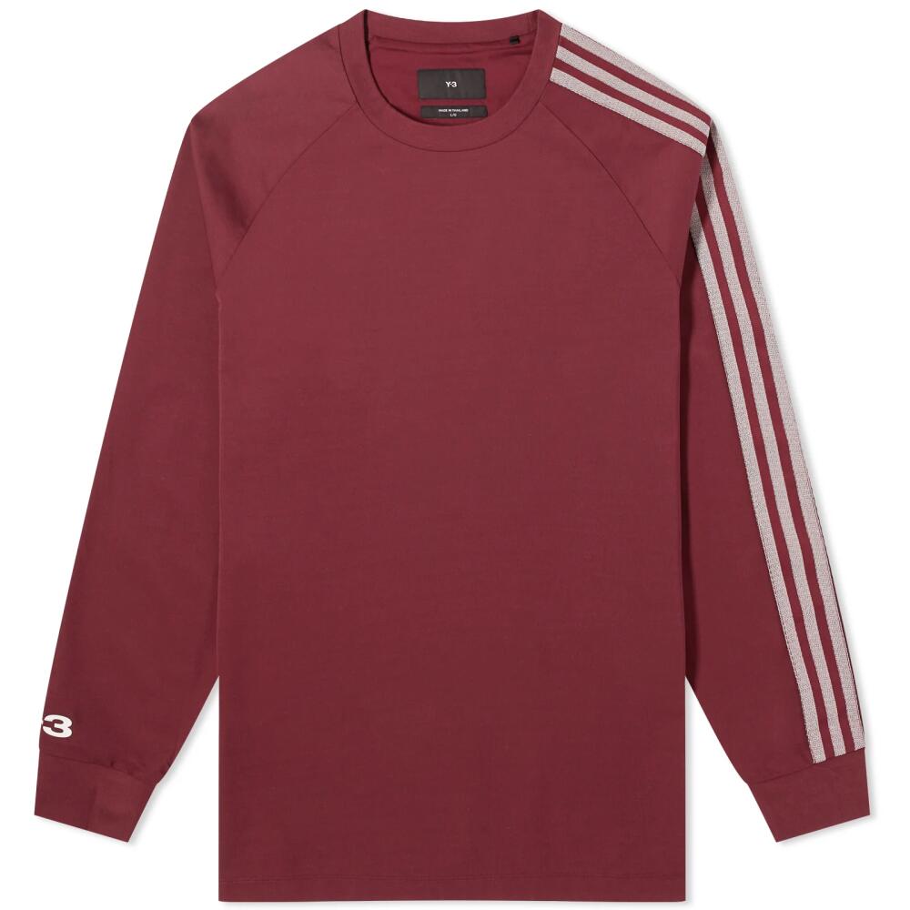 Y-3 Men's 3 Stripe Long sleeve T-shirt in Shadow Red Cover