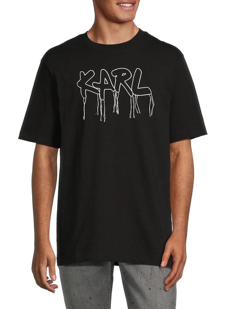 Karl Lagerfeld Paris Men's Logo Fringed Tee - Black Cover