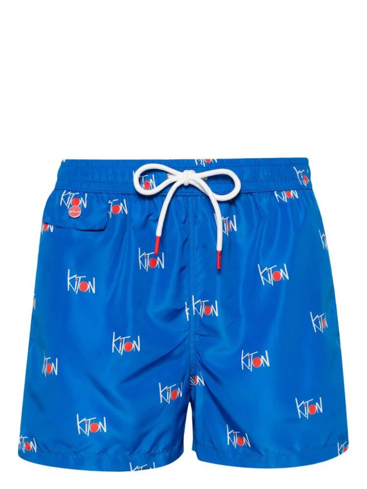 Kiton all-over logo printed swim shorts - Blue Cover